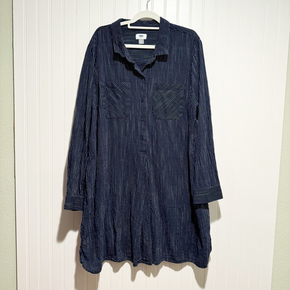 Old Navy Striped Popover Shirt Dress Navy Blue Size XXL - Picture 1 of 6